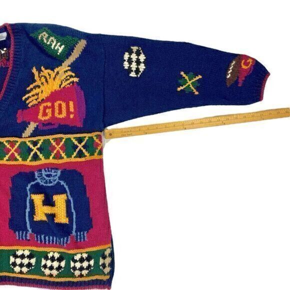 Northern Isles Sweater Womens 2X Blue Varsity Back to School Hand Knit Cardigan - Picture 14 of 16